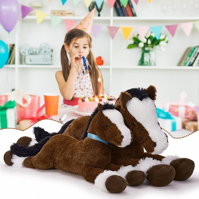 MaoGoLan Large Horse Stuffed Animal for Boy, Big Horse Plush Toy for Girl, Ridable Stuffy Pony for Kids, Coffee Stuffed Pony Plush Pillowfor Baby Shower or Birthday Party Favor Gift, 47 inches