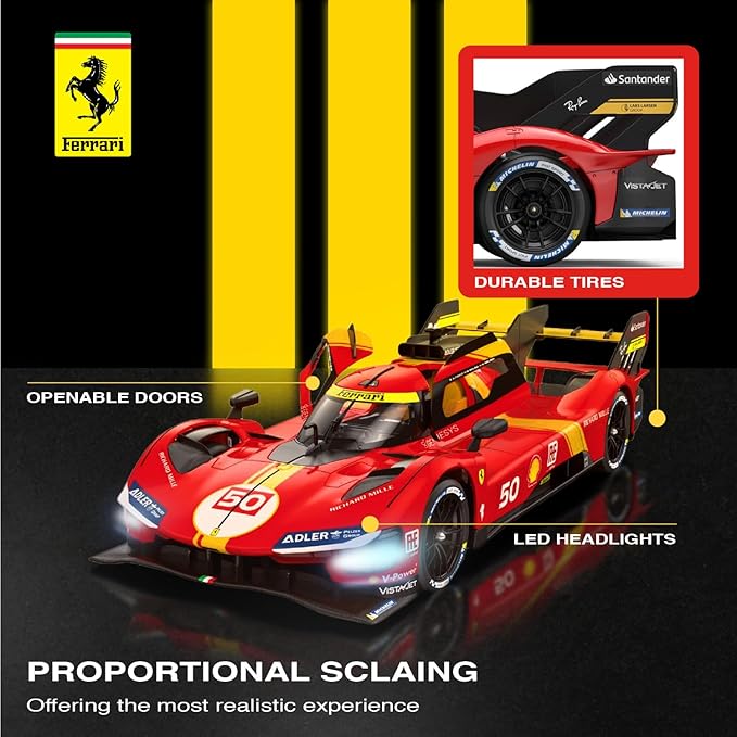 Voltz Toys 1/14 Scale Le Mans RC Car Licensed Ferrari 499P Remote Control Toy Car Model for Kids and Adults with Open Doors and Lights Gift for Kids and Adult