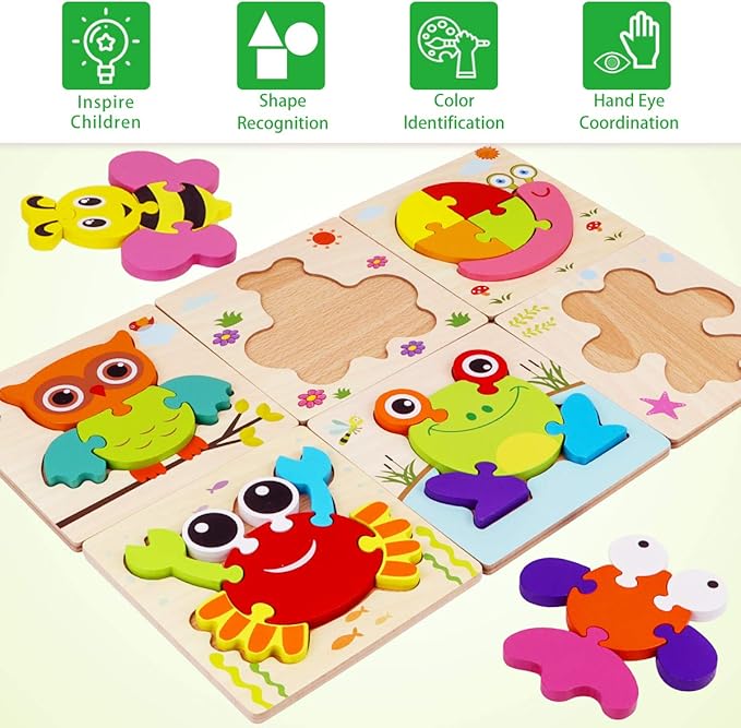 Wooden Montessori Puzzles for Toddlers Kids: Toddler Puzzles for 1-3 Montessori Toys for 1 2 3 Year Old Girls Boys Baby - Kids Puzzle Ages 2-4 Preschool Learning Educational Toy