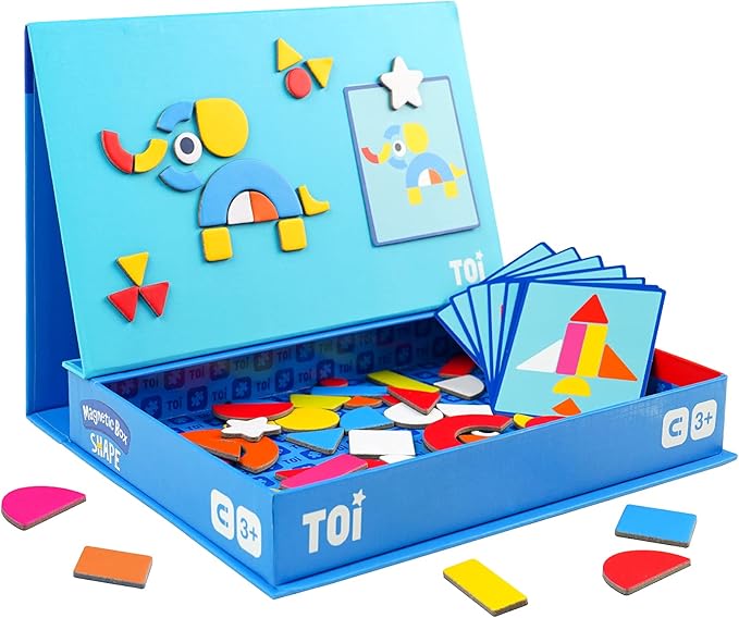 Toi Kids Magnet Toys Magnetic Jigsaw Puzzle Boxes with Game Board for Kids Ages 3-8, Preschool Tabletop Toy for Toddlers, Portable Travel Game, Shape