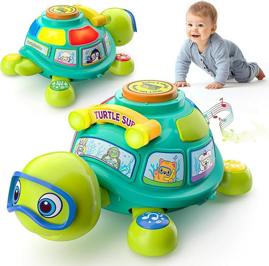 Baby Toys 6-12 Months, Musical Turtle Tummy Time Light up Developmental Infant Toy for 6 7 8 9 10 Month, Educational Bilingual Crawling Toy 6-9-12 Months, Baby Boy Girl Gifts Present