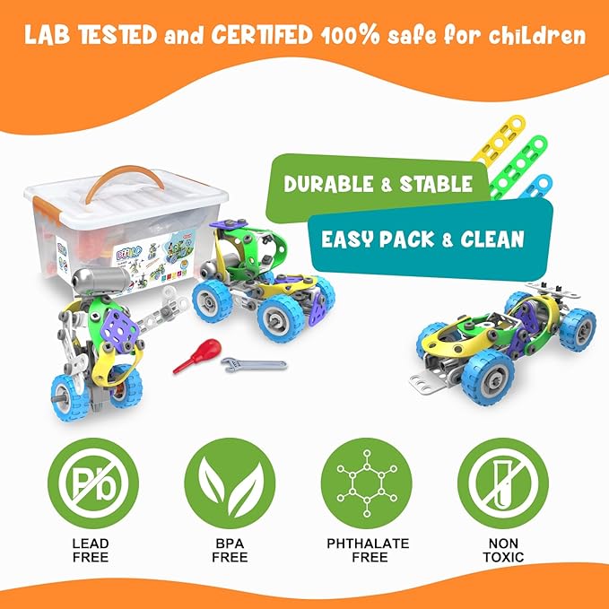 107Pcs Motorized Erector Sets for Kids Ages 4 5 6 7 8+,STEM Building Toys for Boys Girls 3-5 4-8 5-7 6-8 Year Old,Engineering Kit,Electric Motor,Creative Educational Gift Learning Activities