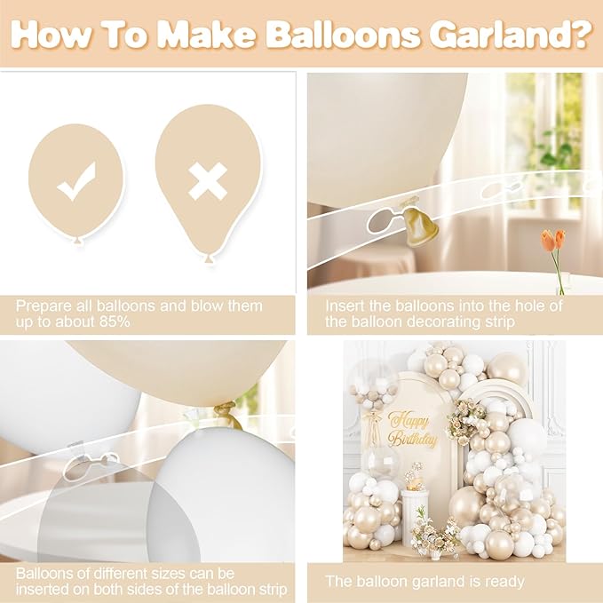 Pearl White Balloon Arch Kit Double-Stuffed Pearl Sand White Balloon Garland Different Sizes 18/12/10/5 Inch Pearl White Clear Balloons for Wedding Bridal Shower Anniversary Birthday Party Decor
