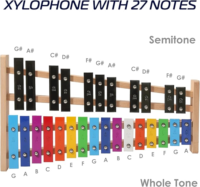 MINIARTIS Glockenspiel Xylophone | Full Size Glockenspiel Xylophone 27 Note Colorful Metal Keys for Adults & Kids | Percussion Musical Instrument Includes 2 Wooden Beaters, Songbook and Carry Case