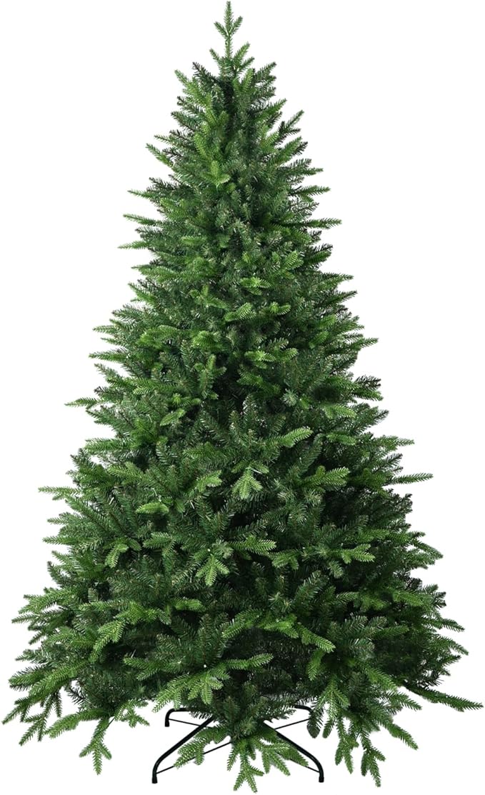 7 FT Artificial Christmas Tree with 1971 PE&PVC Mixed Branch Tips, Unlit Hinged Premium Spruce Fake Xmas Trees, Green, Foldable Base