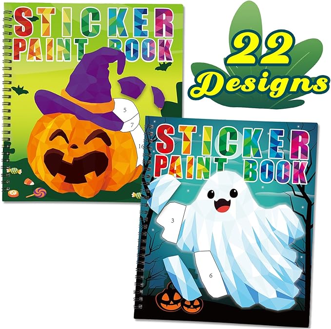 90shine 2PCS Halloween Crafts for Kids Ages 4-8 Sticker Books Gift Party Favors Create 22 Pictures