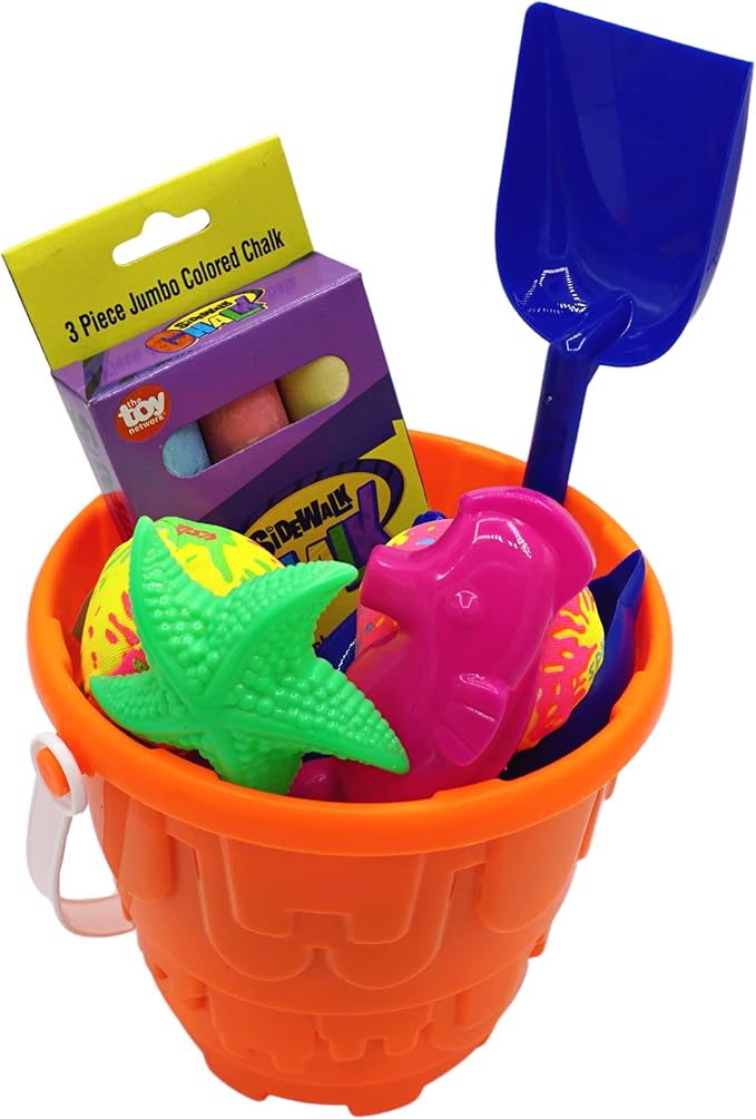 4E's Novelty 12 Sets Beach Toys - Includes 12 Sand Buckets, 12 Shovels, 24 Sand Molds for Kids - Small 5.75" Beach Buckets Bulk for Summer Party Favors, End of Year Student Gifts Toys