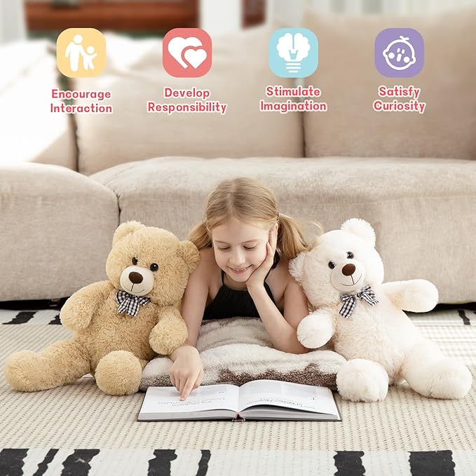 MorisMos Bow Tie Teddy Bear Stuffed Animal, 20 Inch Classic Stuffed Bears Plush, Cuddly Hugging Bear Gift for Toddler, Kids, Baby Shower & Birthday, White