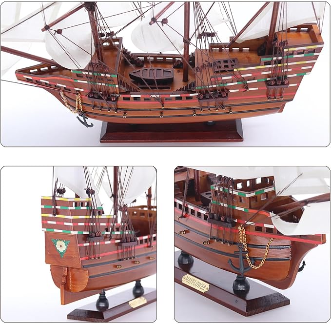 20" Wooden Mayflower Sailing Ship Model, Nautical Decor for Home, Thanksgiving Gift, Sailboat Decor, Maritime Gift, Nautical Christmas Boat Present