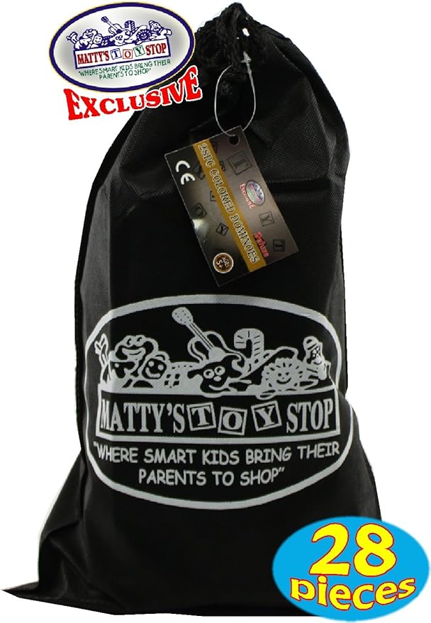 Matty's Toy Stop Deluxe Giant Wooden Dominoes Double Six (5") Color Dot, 28 Piece Set with Storage Bag