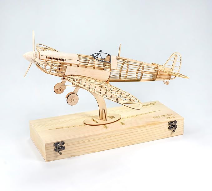 3D Wooden Puzzles DIY Spitfire Fighter Model Aircraft 1:25, Laser Cut Balsa Wood Model Airplane Kits to Build for Adults, Wooden Models Airplane Jigsaw Puzzles for Home Decoration Birthday Gift