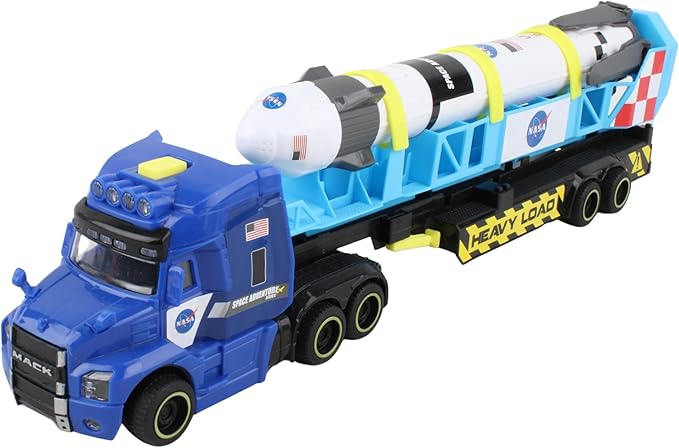Daron Rocket Transporter with Articulated Tractor Trailer, Launch Platform, Lights & Sounds, Removable Rocket with Extendable Landing Fins - Ages 3+