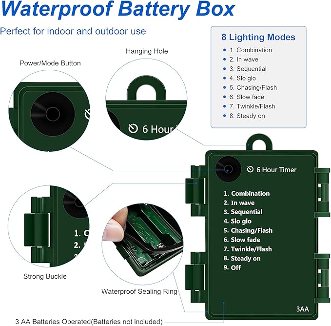 Battery Operated String Lights, 50 LED 18ft Christmas Lights Mini Lights with Timer & 8 Modes, for Christmas Tree Wreath Party Wedding Thanksgiving Decoration, Warm White