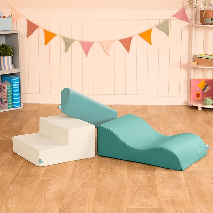 B. toys- Sensory Foam Building Shapes for Toddlers - 3-Piece Climbing Set with Stairs, Ramp & Half-Cylinder - Machine Washable Baby Toys with Removable Covers - Indoor Play Equipment for 12+ Months