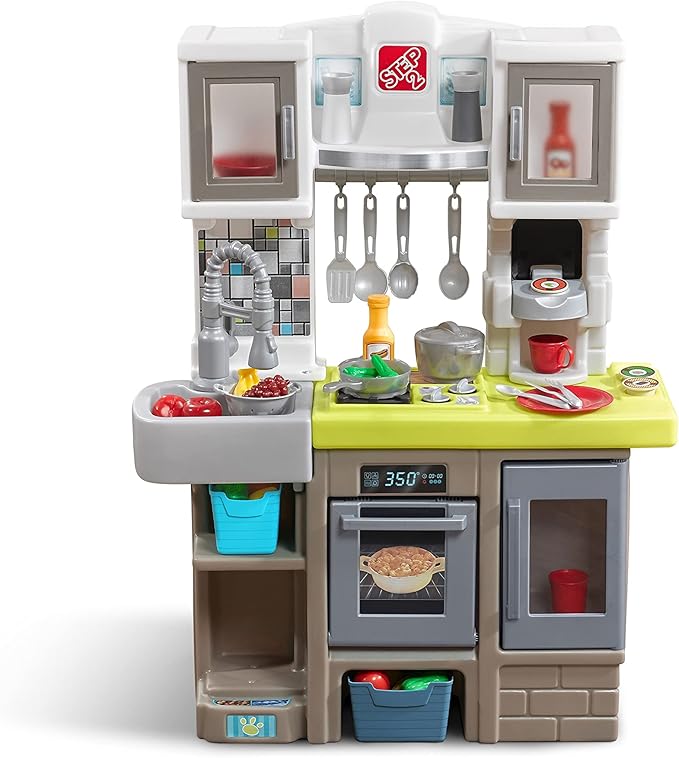 Step2 Contemporary Chef Kids Kitchen Playset, Indoor/Outdoor Kitchenette, Interactive Play with Lights and Sounds, Made of Durable Plastic, Includes 25 Piece Toy Accessories, For Toddlers 2+ Years Old