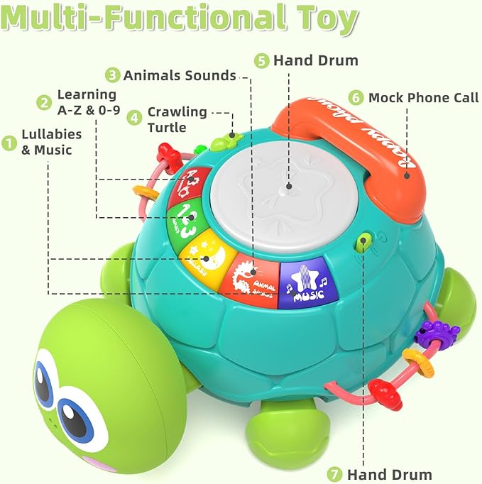 Musical Turtle Baby Toys 6-12 Months，Baby Crawling Toys for 12-18 Months,Early Learning Toy with Light&Sound，Tummy Time Toys Gifts for 3-6 4 5 7 8 9-12 18 Month Boy Girl（Green）