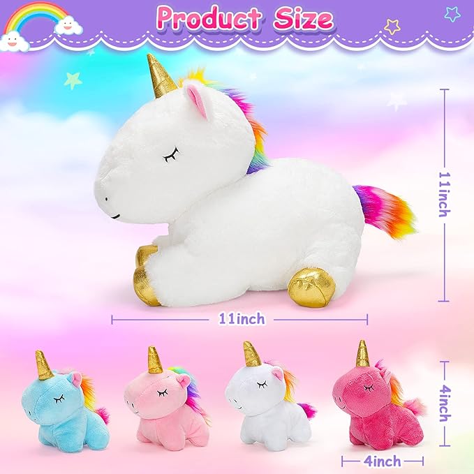 KMUYSL Toys for Girls Ages 0 1 2 3 4 5 6 7 8+ Years - Unicorn Mommy Stuffed Animal with 4 Baby Unicorns in Her Tummy, Soft Unicorn Plush Toys Set, Christmas Birthday Gifts for Baby, Toddler, Kids