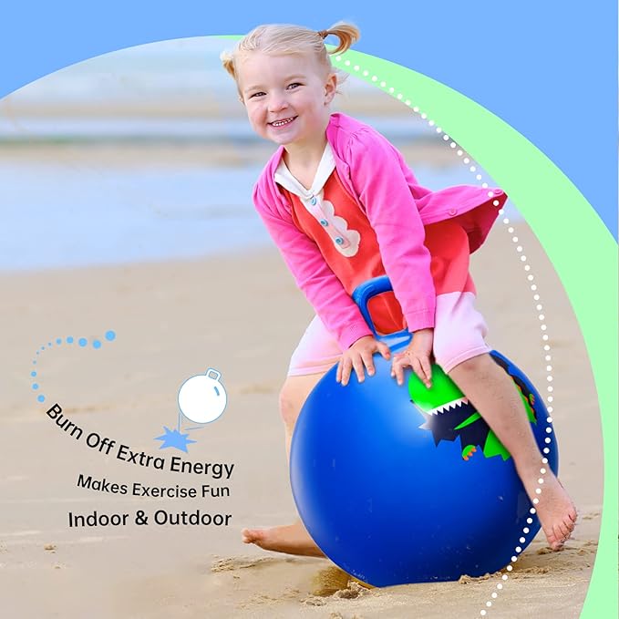 ZOOJOY 20 Inch Hopper Balls for Kids 5-12, Sit On Bouncy Ball with Handle, Inflatable Hippity Hop for Indoor/Outdoor Play, Dinosaur Jumping Toys for Boys & Girls Gifts with Air Pump