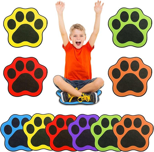 12 Pcs Dog Paw Kids Carpet Seats 16 Inch Colorful Floor Mat Floor Cushions for Kids Classroom Non Slip Carpet Seats for School Classroom Group Activity Marker Playroom Home Learning Area