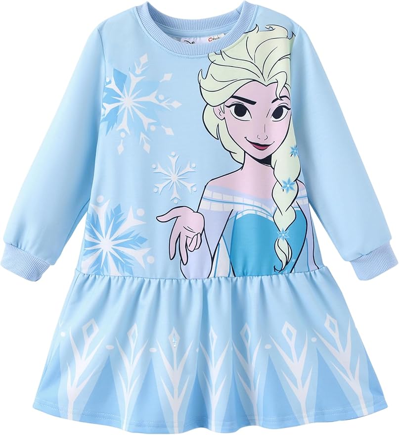 Disney Stitch Minnie Elsa Princess Sweatshirt Dress Toddler Girl Sequin Long Sleeve Pullover Clothes Fall Outfit 2-9 Years