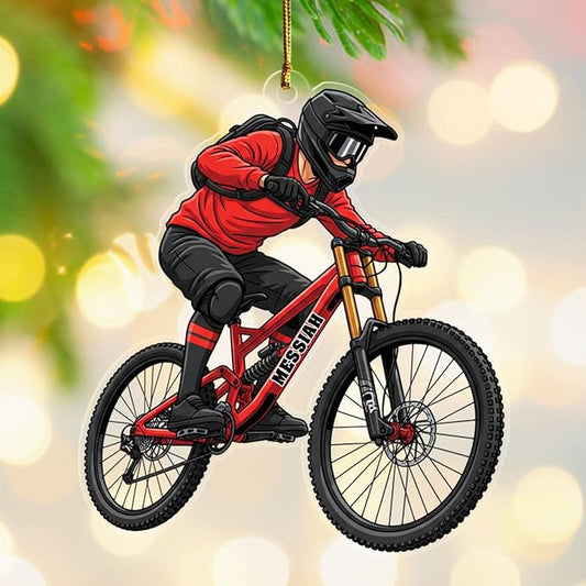 Cycling Cycle Christmas Ornament Gift for Men Brother Son Dad Uncle, Personalized Year & Name Cyclist Shaped Xmas Ornaments 2025, Customized Mountain Biking Decor Ornament Gift for Cycle Biker Rider