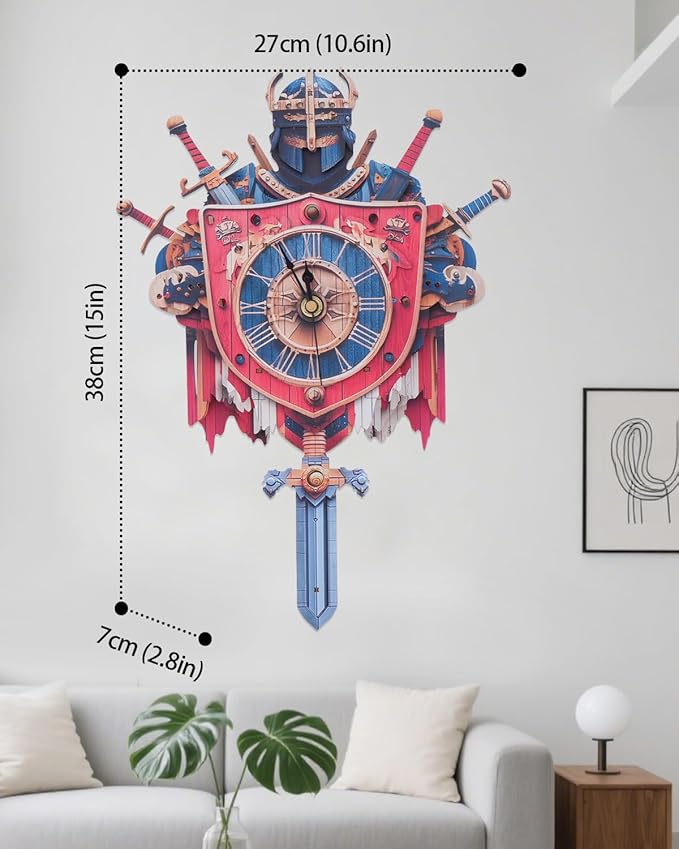 3D Wooden Puzzles for Adults, Knight Clock with Pendulum Model Kit, 3D Puzzles for Adults Room Home Decor DIY Wall Clock Kit, Holiday Birthday Christmas Day for Men Women Teens