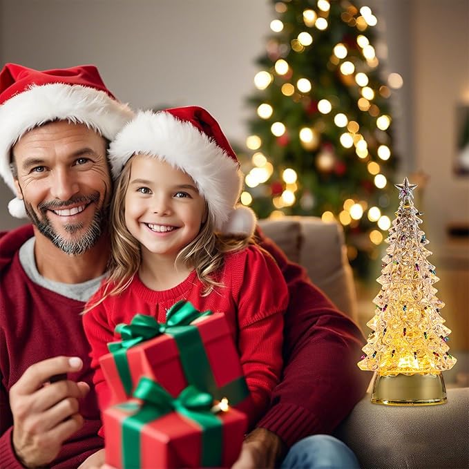 Acrylic Christmas Tree Table Statue - Light up LED Christmas Tree with Colored String Lights, Warm Holiday Tabletop Centerpiece Mantel Home Decor 12“