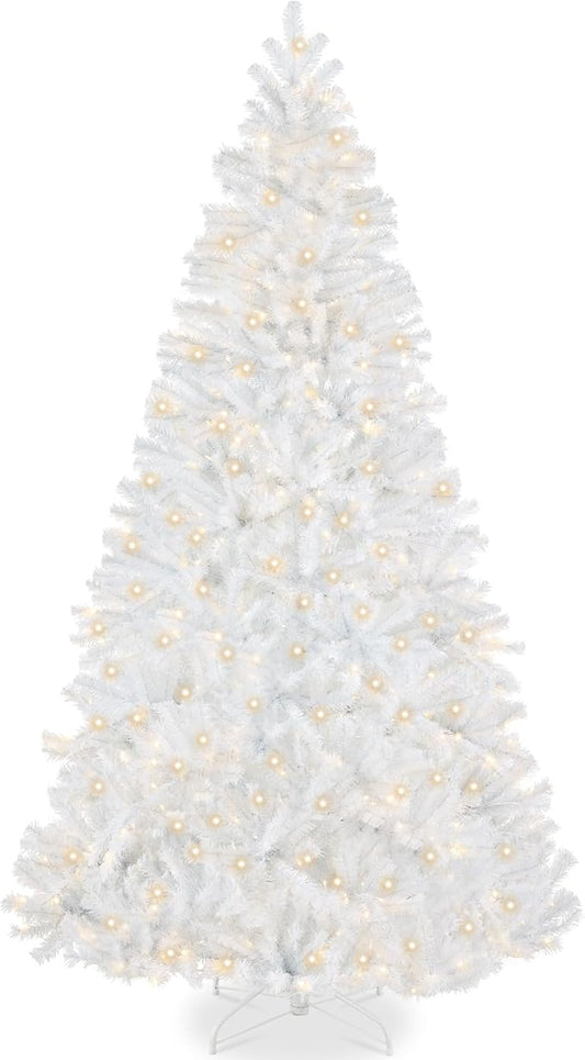 Best Choice Products Artificial Christmas Tree, 7.5ft Premium Pre-Lit Realistic Spruce Holiday Décor w/Dense Branches, Metal Base - White Spruce