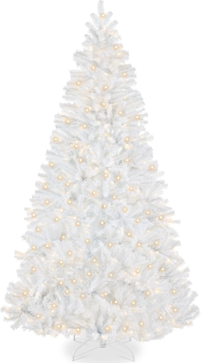 Best Choice Products Artificial Christmas Tree, 6ft Premium Pre-Lit Realistic Spruce Holiday Décor w/Dense Branches, Metal Base - White Spruce