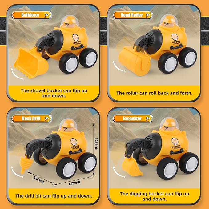 Construction Toys for 2 3 4 5 Years Old Boys Girls Kid Toddlers, Press to Go Engineering Friction Inertia Car Toys for 18 Month, Sandbox Excavator Truck Toys Vehicles, Christmas Birthday Gifts