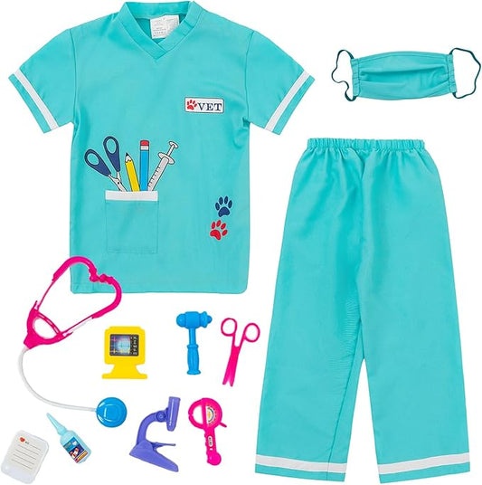 lontakids Kids Animal Doctor Role Play Costume Veterinarian Pretend Play Dress Up Set with Medical Kit