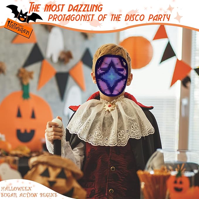 Led Mask with Gesture Sensing,Light up mask for Kids/Men/Women LED Halloween Mask for Costume Cosplay Party