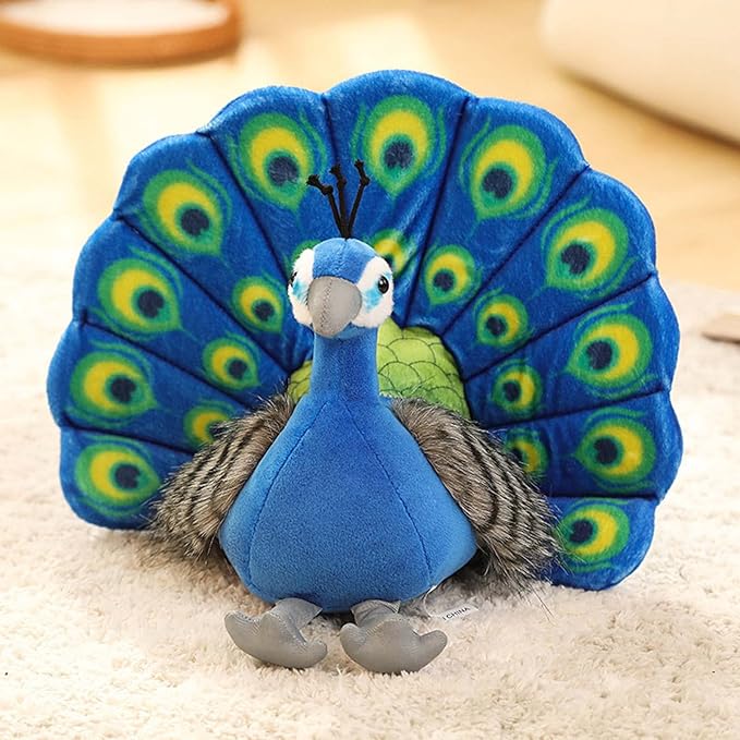 11.8inch Simulation Peacock Plush Toy - Cute Stuffed Animal Doll Pillow for Birthday Gift and Home Decoration (Blue)