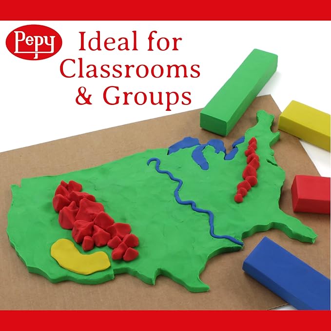 Pepy Reusable and Non-Drying Oil-Based Plasticine Modeling Clay, Primary Colors, 1 Pound, Sulfur-Free & Non-Toxic, Great for Kids, Beginners, and Artists, Perfect for Arts and Crafts Projects