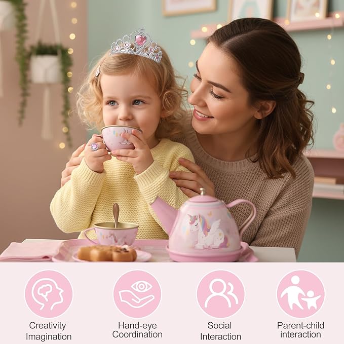 Tea Party Set for Little Girls, 49PCS Princess Tea Time Toys Including Teaset Dessert Carrying Case, Kids Pretend Play Kitchen Toys, Toddler Girl Birthday Gifts for 3-8 Year Old, Dream