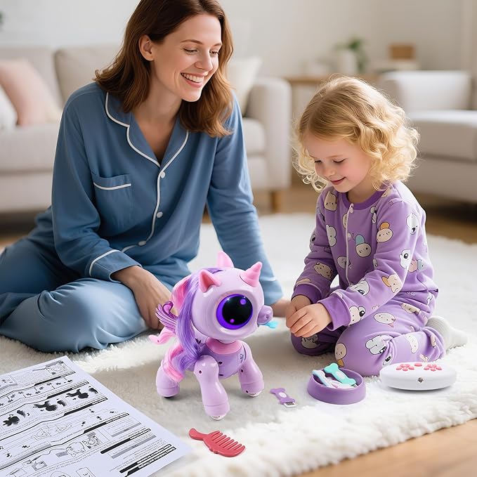 BIRANCO. Unicorn Robot Toys for Girls Age 3-5, Remote Control Electronic Pet, Gesture Sensing, STEM Play, Surprise Interactive Toy for Toddler Gifts and Kids Age 4 5 6+ Years Old