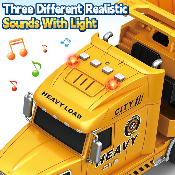 SpringFlower 3 4 5 6 Toddler Boy Toys, 25" Construction Carrier Truck Vehicle Car, Boys Car Toys with Excavator and Dump Truck, Birthday Gifts for Kids 3 4 5 6 Years Old