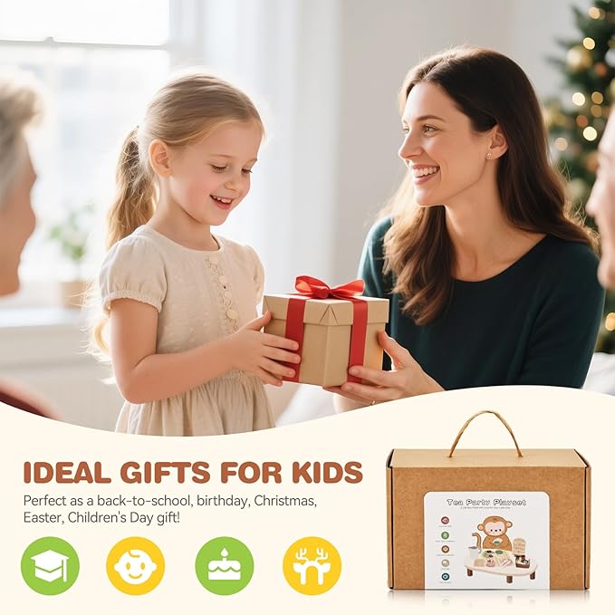 Youuys Wooden Tea Party Set for Toddlers Little Girls with Silicone Teapot Set & Felt Toys & Flower Arranging Toy and Portable Storage Basket, Pretend Play Toys for 3 4 5 6 Year Old Girl