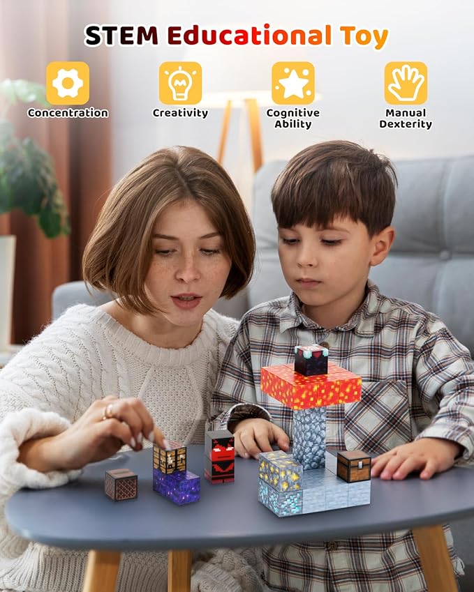 115PCS Magnetic Blocks - Building Toys for Boys Girls 3+, with 20 Unique Patterns, Lava Rivers, Volcanoes, & Dragons, STEM Sensory Toys for Kids Boys Girls Ages 3 4 5 6 7 8 9 Birthday Gifts