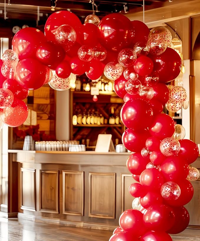100 Pcs Red Balloons 12 inch and 10 Pcs Red confetti Suitable Balloon Total 110 for Wedding, Graduation, Birthday Balloon Party Decoration