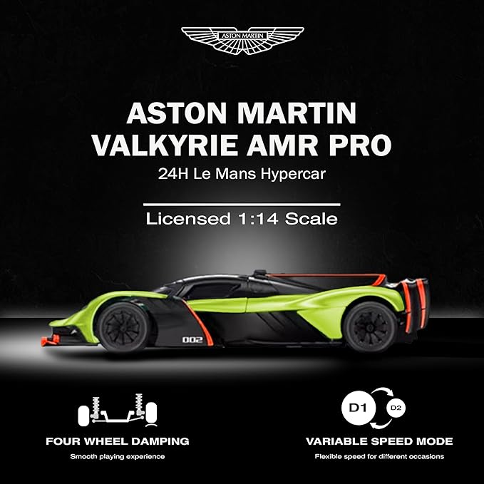 Voltz Toys 1/14 Scale Le Mans RC Car Licensed Aston Martin Valkyrie AMR Pro Remote Control Toy Car Model for Kids and Adults with Open Doors and Lights Gift for Kids and Adult (Green)