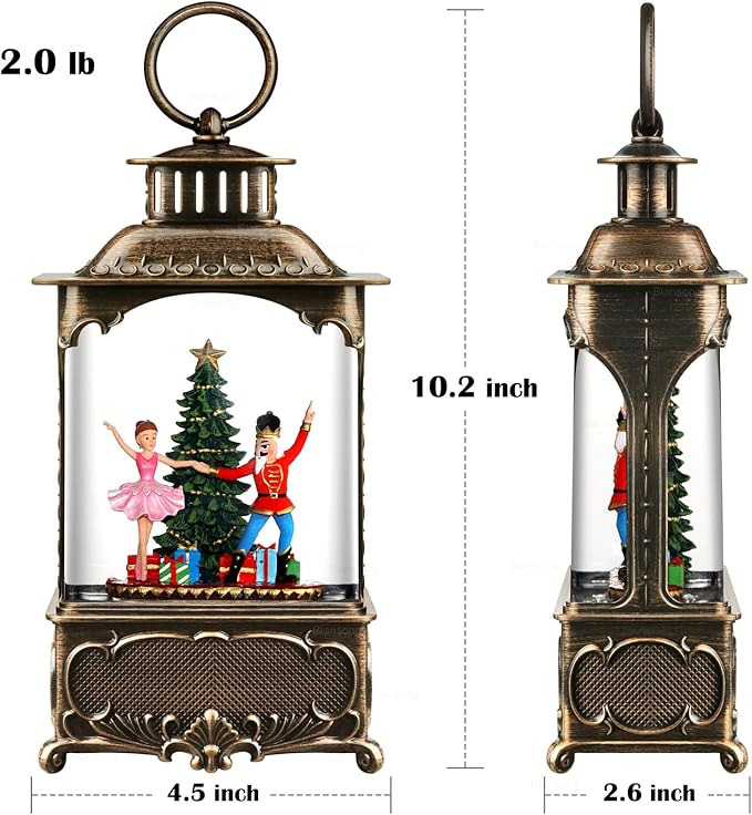 Nutcracker Snow Globe Lantern Christmas Decorations Gifts Auto Snowfall Glitter Music Collection Clara Christmas Tree with 6H Timer USB/Battery Powered 10.2 inch