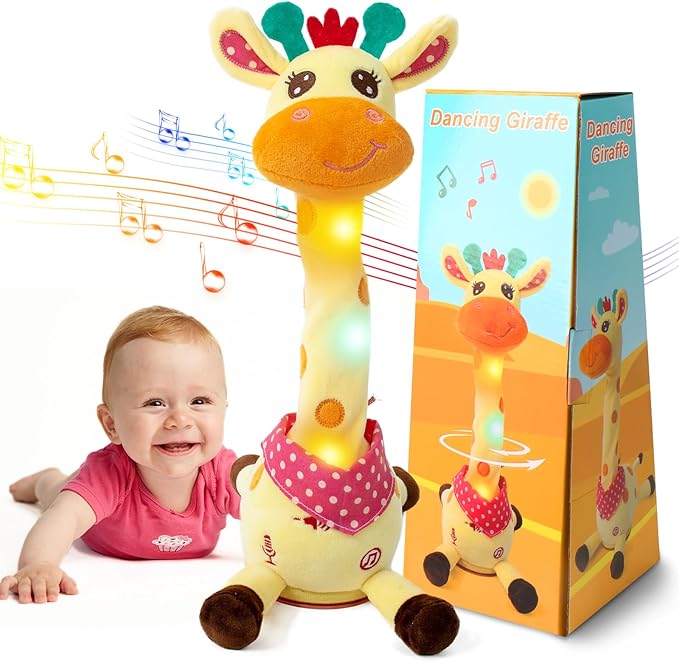 Emoin Dancing Talking Giraffe Baby Toy, Adjustable Volume Baby Giraffe Toys Singing 10 Children's Songs Singing Mimicking Recording Repeating What You Say for Toddlers