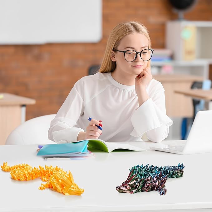 30'' 3D Printed Dragon - 3D Printed Toys, Articulated Crystal Dragon Large Rainbow Animal Fidget Toy, Decor Huge Dragons Collectible Figurines(Blue Green Purple,30inch)