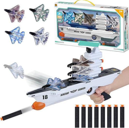Aircraft Carrier Toy, Kids Airplane Toys, Flight Modes Foam Glider Catapult Plane Toys, Kids 3 4 5 6 7 8 9 Years Old Birthday Gifts for Outdoor Flying