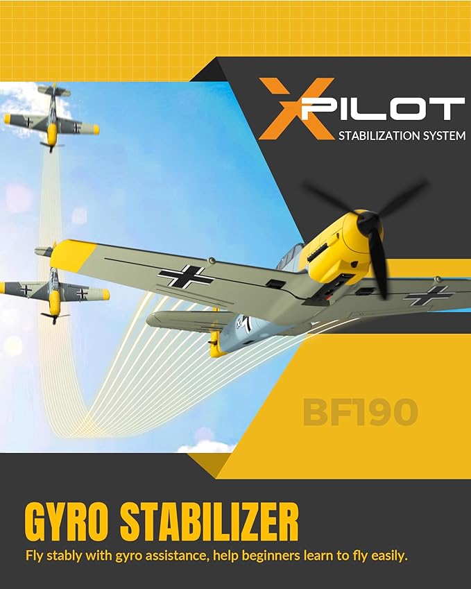 VOLANTEXRC RC Plane, 4 Channel Remote Control Airplane BF109 Fighter RTF with Aileron, Gyro, Aerobatics & 3 Modes Easy to Fly, Hobby Radio Controlled Aircraft for Beginners, Kids & Adults (Yellow)