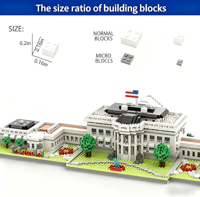 Micro Mini Building Block Sets for Adults, No Compatible with Lego, White House Famous Landmark Building Moldel for Home & Office Decor, MOC 3D Creative Model Gifts for Christmas