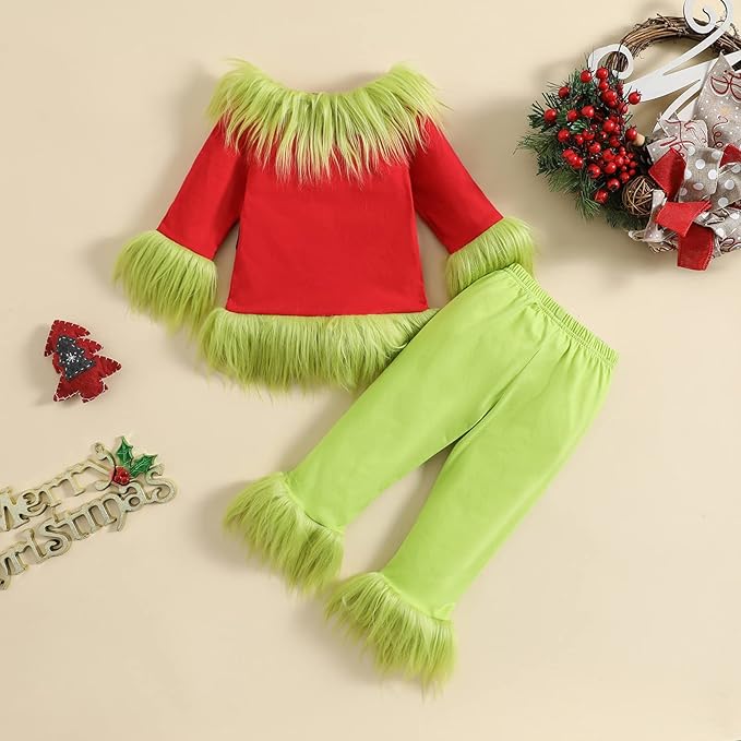 Toddler Kids Boy Girl Halloween Green Monster Costume Plush Cosplay Party Santa Claus Outfit Fuzzy Christmas Clothes