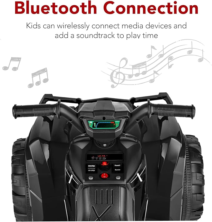 Best Choice Products 12V Kids Ride-On Electric ATV, 4-Wheeler Quad Car Toy w/Bluetooth Audio, 2.4mph Max Speed, Treaded Tires, LED Headlights, Radio - Black