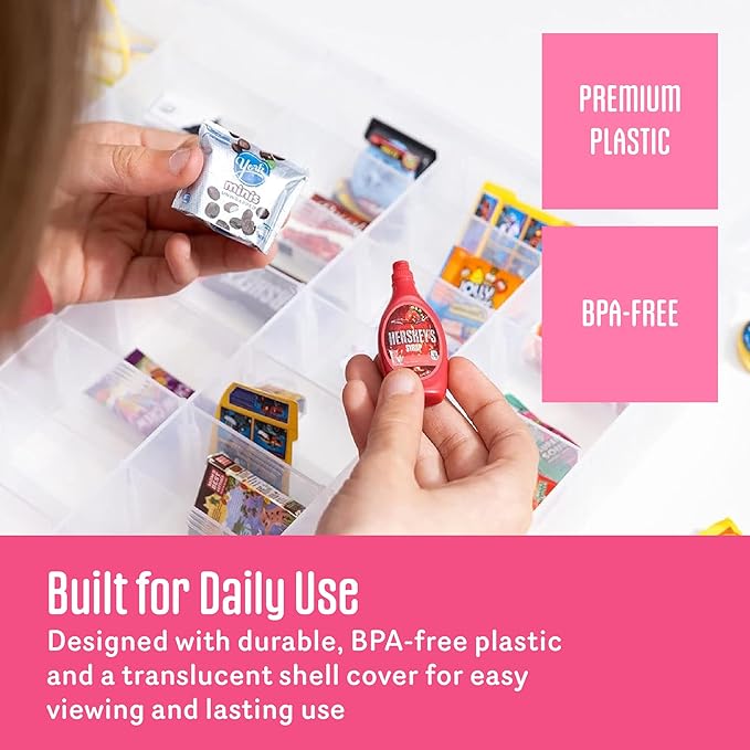 Plastic Toy-Storage Case for Mini Brands, Hot Wheels, Shopkins, L.O.L. Surprise! Dolls, and Small Plastic Toys, Collectibles Storage Organizer, Pink
